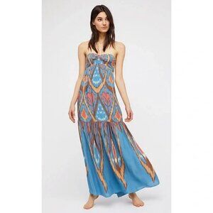FREE PEOPLE Mojave Strapless Boho Maxi Dress in Blue Combo Size XS/TP